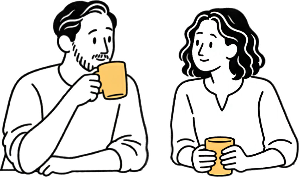Ilustración de una pareja tomando café